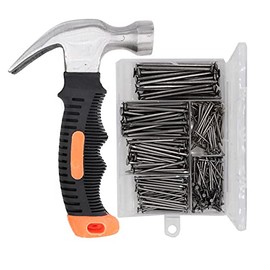 cSeao 415 Pieces Hardware Nail Assortment Kit & 8oz Claw Hammer,Mini Hammer with Anti-Slip Handle,Common Nails, Wood Nails, Picture Hanging Nails, Picture Nails, Wall Nails for Hanging, Pin Nails