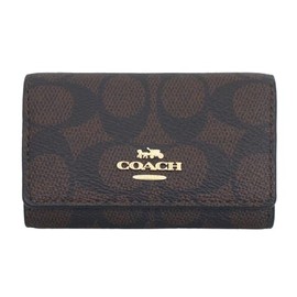 Coach FCZ274 CZ274 Signature Coated Canvas 5 Row Key Case, Women's, Men's, Outlet Product, Brand, Parallel Imported, Walnut × Black