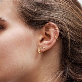 EVER FAITH Small Princess Cut Brown CZ Huggie Gold Tone Earrings, 925 Sterling Silver Birthstone Dainty Hoop Ear Jewelry for Women