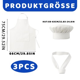 BDBFPAN 3-Piece Set White Apron and Chef Hat, Chef Apron, White Cooking Apron for Men and Women, Practical for Kitchen, Restaurant and Cooking Courses