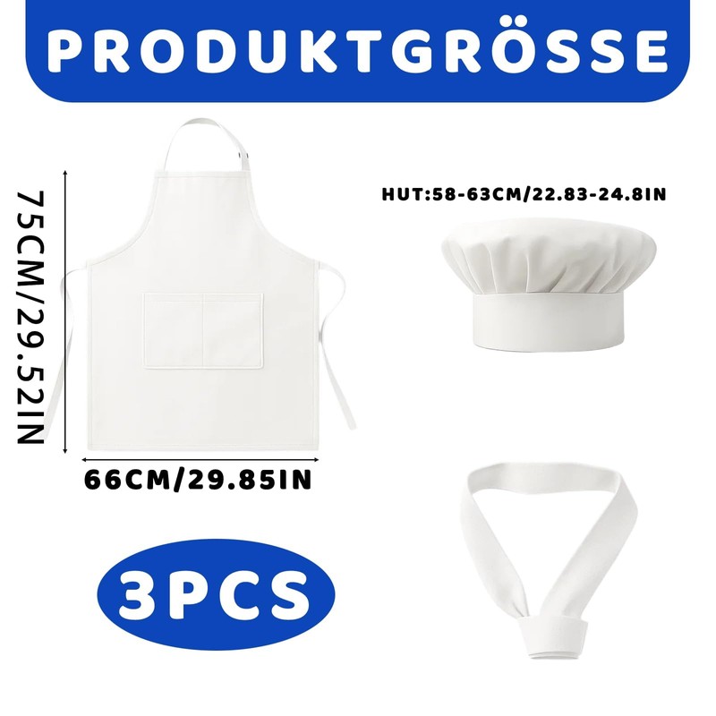 BDBFPAN 3-Piece Set White Apron and Chef Hat, Chef Apron,