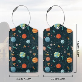 2 Pack Luggage Tag for Suitcase,Space Planets Leather Suitcase Tags Identifiers with Privacy Name Address Labels & Durable Steel Loop for Women/Men Travel