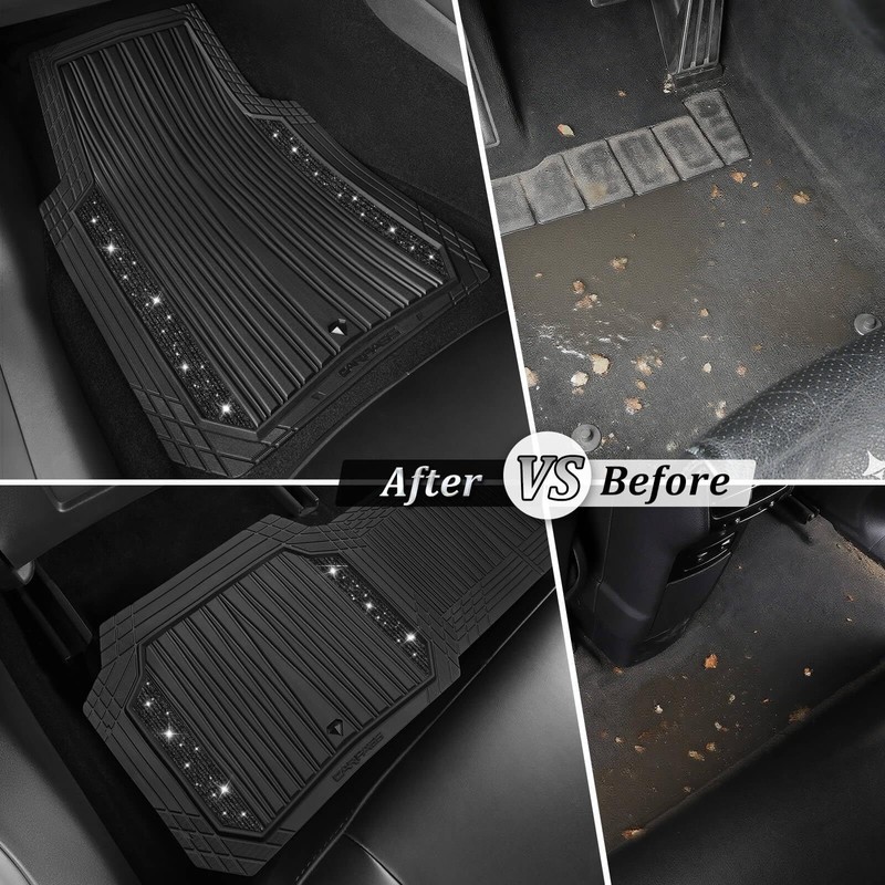 Bling Glitter Car Floor Mats Heavy Rubber Deep Water Proof,