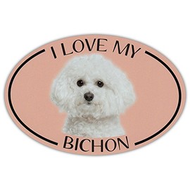 Oval Dog Breed Picture Car Magnet - I Love My Bichon (Frise) - Magnetic Bumper Sticker