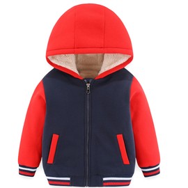 Funnymore Kids Boys Girls Jacket Hoodies,Fall Winter Sherpa Fleece Lined Sweatshirt Red Size 6