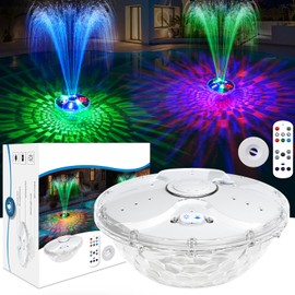ChlorStar Upgraded Pool Fountain with Remote, 2025 Rechargeable Floating Pool Fountain with Lights, Above Ground Pool Water Fountains with Anchor, Swimming Pool Fountains for Inground Pool-1PC (White)