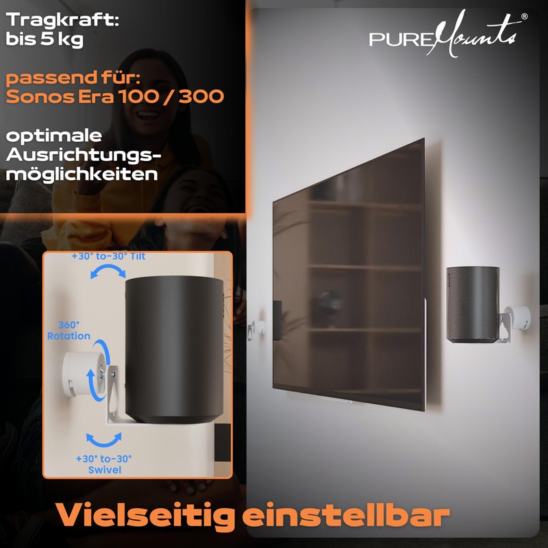 PureMounts Speaker Wall Mount for Sonos Era 100 & 300,