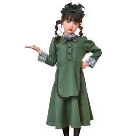 Party City Western Style Maid Kids Cosplay, 55.1 inches (140 cm), Green