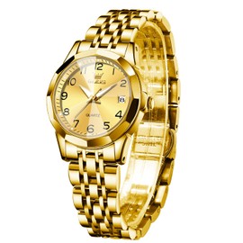 OLEVS Relojes de Oro para Mujer Acero Inoxidable Impermeable Fecha Luminosa Analógico Cuarzo Moda Casual Elegante Vestido de Lujo Reloj de Pulsera de Dos Tonos