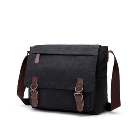 Sechunk Canvas Leather Men's Shoulder Bag 13.3 Inch Large Laptop Bag Vintage Canvas Messenger Bag Briefcase Shoulder Bag Office Bag Messenger Bag Work Bag, black, S
