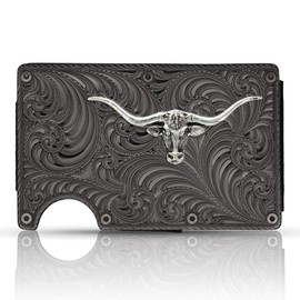 Montana Silversmiths Western Themed Credit Card and Cash Case (Longhorn - Gunmetal)
