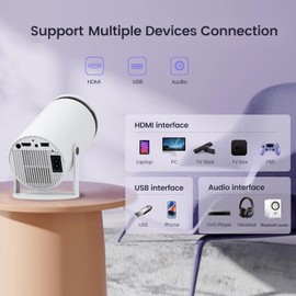 Mini Projector - Quad Core 4K Decoding | Android 12.0 | 1+8GB | Auto Keystone Correction | 5G | Same Screen Projection | 16:9 & 4:3 | USB AUX | 180°Rotatable Stand (US
