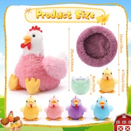 Skylety Chicken Stuffed Animal Plush Toy Egg Laying Hen with Zippered Belly, Hen House and Little Baby Chicks for Christmas Decorations Stuffers Party Supplies(Chic Style)