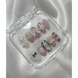 Chic Blackpink Dot Handmade Nail Tips - Long Ballerina / 시크 블랙핑크 도트 수제네일팁 - 롱발레리나