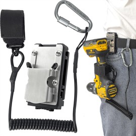 otuiaim Clip-on Tool Belt Clip + 160 cm Anti-Drop Extendable Tool Strap - Ultimate Tool Safety and Comfort Set - 304 Stainless Steel Belt Holder & 5 kg Load Capacity Safety Lead