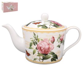 The Leonardo Collection Redoute Rose Tea Pot by Pierre-Joseph Redoute | Elegant Fine China Teapot with Classic Floral Design | Perfect for Afternoon Tea, Display or Gifting | Timeless Style