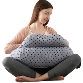 BATTOP Nursing Pillow for Breastfeeding, Plus Size Breastfeeding Pillows for More Support,with Adjustable Waist Strap and Removable Cotton Cover, Adults Pillow, Grey