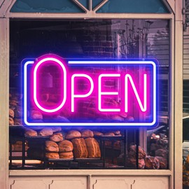 Neon Open Signs for Business, Super Bright LED Open Sign, Open Neon Sign 16''x 14'' , with ON/OFF Switch & Adapter, Neon Light Up Sign for Window Party Wall Store Shop Bars Coffee Salon Club Hotel