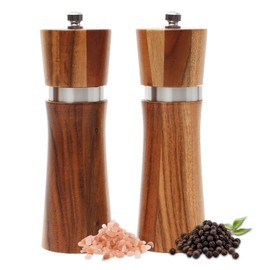 2 Pack Wood Salt and Pepper Grinder Set - Stylish Acacia Wood Mills with Ceramic Stainless Steel Core - Elevate Your Culinary Experience - 8 Inch Precision Grinders!