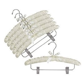 Only Hangers Ivory Satin Padded Hangers w/Chrome Hook & Clips - Pack of (6)