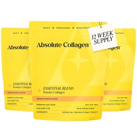 Absolute Collagen Essential Blend Halal Collagen Peptides Powder | Mango & Peach | 8,000mg (5,000mg Bovine, 3,000mg Marine) | Skin, Hair and Nails Vitamins | 60mg Vitamin C | 12 Week Supply
