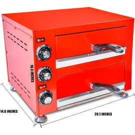 YOOKTEN Commercial Electric Pizza Oven, 12""Indoor Pizza Oven 2-Layers Countertop Stainless Steel Pizza Maker with 60 Minutes Timer for Restaurant Home, Red, Silver