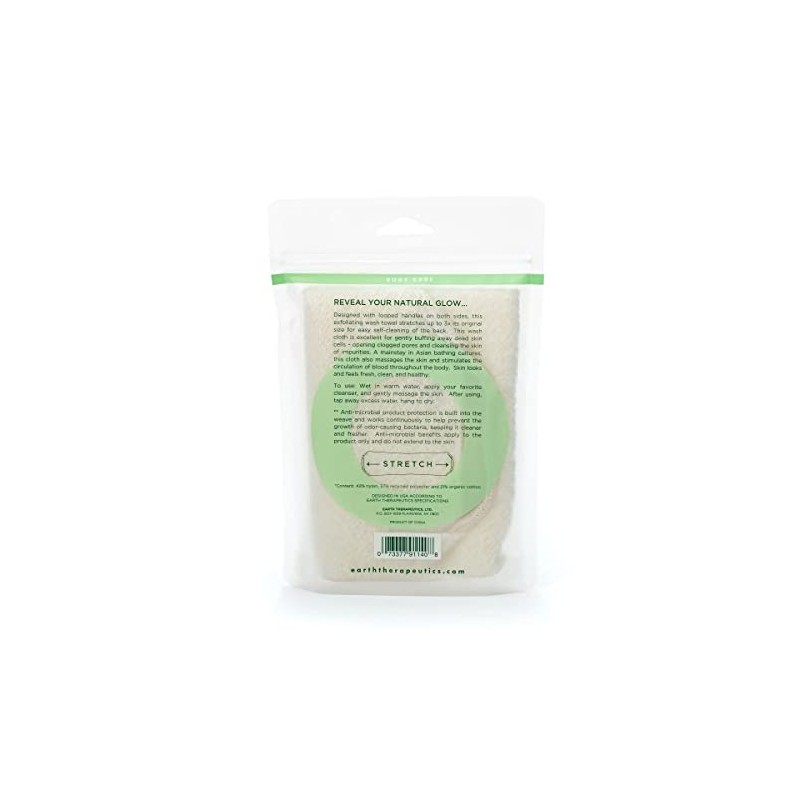 Earth Therapeutics Organic Cotton Exfoliating Wash Towel with Straps