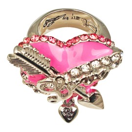 Ritzy Couture Women’s ‘Love Life’ Valentine’s Day Enamel Heart and Arrow Ring with Clear Rhinestones (Pink/Silver, 7)