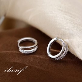 Women's Hoop Earrings, Silver 925 with Cut-Outs, Hypoallergenic Small Sleeping Hoop Earrings, 13 mm Hoop Earrings, Gifts for Women, Girls, Silver/Gold/Rose Gold/Black, Sterling Silver