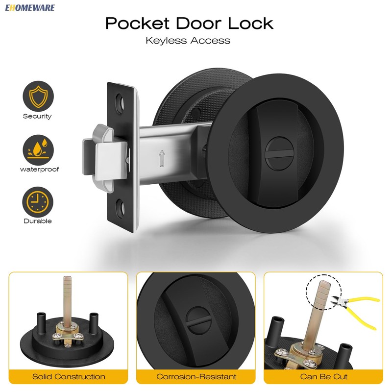 EHOMEWARE 1 Pack Matte Black Pocket Door Lock, Bed/Bath Privacy