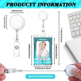 Clear ID Card Holder with Retractable Translucent Reel Clip, Transparent Thumb Slot PC Hard Plastic Card Protector for Nurse Office School Hospitl Credit Card Proximity Key (White, Vertical)