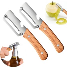 Multi-Functional Vegetable Peeler for Kitchen, Zero Snag Wooden Kitchen Tool, Thickened Wooden Handle Fruit Peeler with Woodens Handle and Bottle Opener, Kitchen Tool for Vegetables or Fruits (2 PCS)