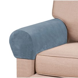 GAMUKAI 2 Pack Velvet Stretch Armrest Covers - Non Slip Sofa Chair Covers, Soft Elastic Arm Protectors for Living Room Couch, Office Chair, Recliner (Dusty Blue)