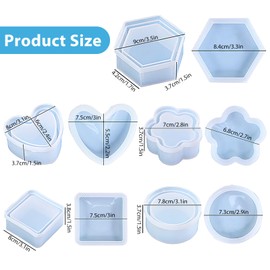 5 PCS Jar Resin Molds Kits with Lid, Epoxy Resin Casting Mold Including Heart Flower, Used for DIY Jewelry Trinket Candy Box Coasters Ash Trays, Candle Vessel Craft Silicone Moulds