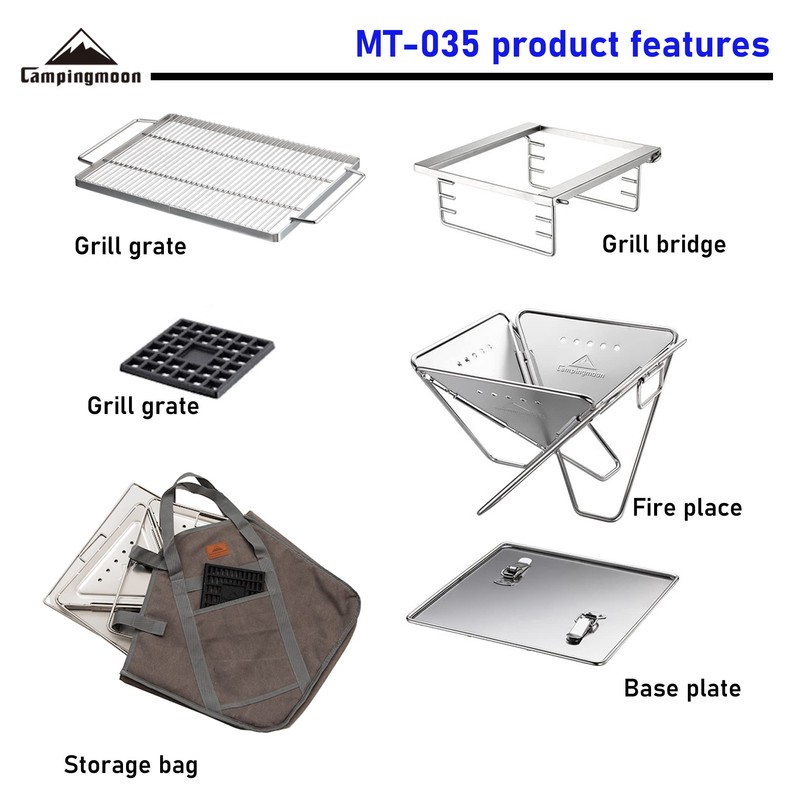 Campingmoon BBQ Grill Fire Pit Foldable Stainless Steel - Medium