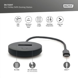 DIGITUS M.2 NVMe/SATA USB-C Docking Station - USB 3.2 Gen2 - 10 Gbps - M.2 Formats 2242, 2260, 2280 & 22110 - Max. Capacity 4TB - for PC, Notebook, Game Consoles - Hotswap - Plug & Play - Black