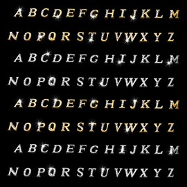 104 PCS Rhinetone Letters Nail Studs Gold Silver Letters Nails Charms Nail Rhinestones Decoration Letter Capital Nails Gems Art Manicure Supplies for Women Girls