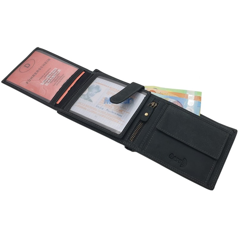 myledershop Genuine Buffalo Full Leather Landscape Format Wallet with Tractor