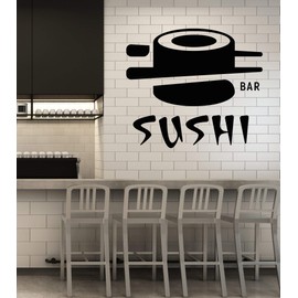 Vinyl Wall Decal Sushi Bar Eating Japanese Food Restaurant Kitchen Stickers Mural Large Decor (g2986) Black
