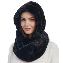 Fashion 21 Women's Soft Faux Fur Infinity Scarf & Infinity Hood Scarf Head Scarf Wrap (Black)