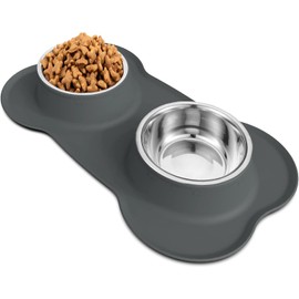 AsFrost Dog Food Bowls Stainless Steel Dog Food & Water Bowl Set with No Spill Non-Skid Silicone Mat, Dog Dishes Pet Feeding Bowls for Small Medium Large Sized Dogs Cat Puppy Food Bowl, Grey, 4 Cup