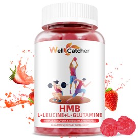 HMB and Leucine Gummies Supplements: HMB and Leucine Amino Acid for Men Women with L-Glutamine for Muscle Growth Fast Workout Recovery, Sugar Free Vegan Non-GMO Strawberry Flavored 30 Day Supply