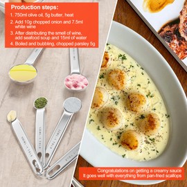 Fousenuk Measuring Spoon Set, Stainless Steel Measuring Cup Set for Liquids and Solids with 6 Measuring Cups and 1 Measuring Ruler, Measuring Tool for Kitchens, Dosing Spoon for Baking Measuring