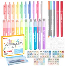 Shuttle Art Bible Highlighters and Pens No Bleed, 33 Pack Bible Journaling Kit, Bible Pens Gel Highlighters and Bible Tabs with a storage bag, Bible Markers No Bleed Through