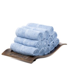 MOSOBAM 700 GSM Luxury Bamboo , Washcloths 13X13, Set of 12, Allure Blue, Turkish Cotton Baby Bath Towel Cloths, Bathroom Face Wash Cloth Towels, Kitchen Washcloth, Spa Facial Small Fingertip Clothes