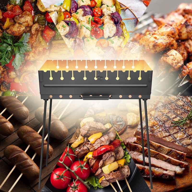 Charcoal Grill for 10 Skewers - Portable Barbecue Kabob Camp