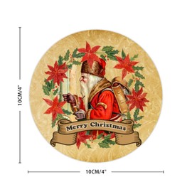 Zyadsinoudor 50 Pieces Christmas Santa Retro Chic Vinyl Sticker Decal Rustic Winter Decorative Stickers Pack Peel and Stick Round Labels Antique Stickers for Boys Girls Teachers Reward Craft 4inch