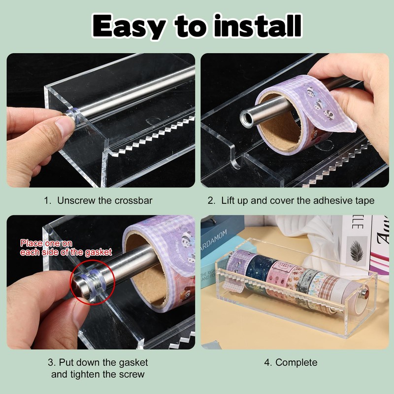 Acrylic Washi Tape Dispenser Washi Tape Organizer Sticker Roll Cutter,