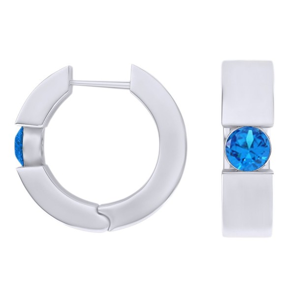 Round Cut Simulated Blue Topaz Huggie Hoop Earrings In 14k