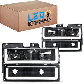 LEDKINGDOMUS Headlight Assembly with LED DRL, DOT-certified, Compatible with 1990-2000 Chevy GMC C/K Series 1500 2500 3500 Suburban Tahoe Blazer Yukon Headlamp Replacement, Black Housing
